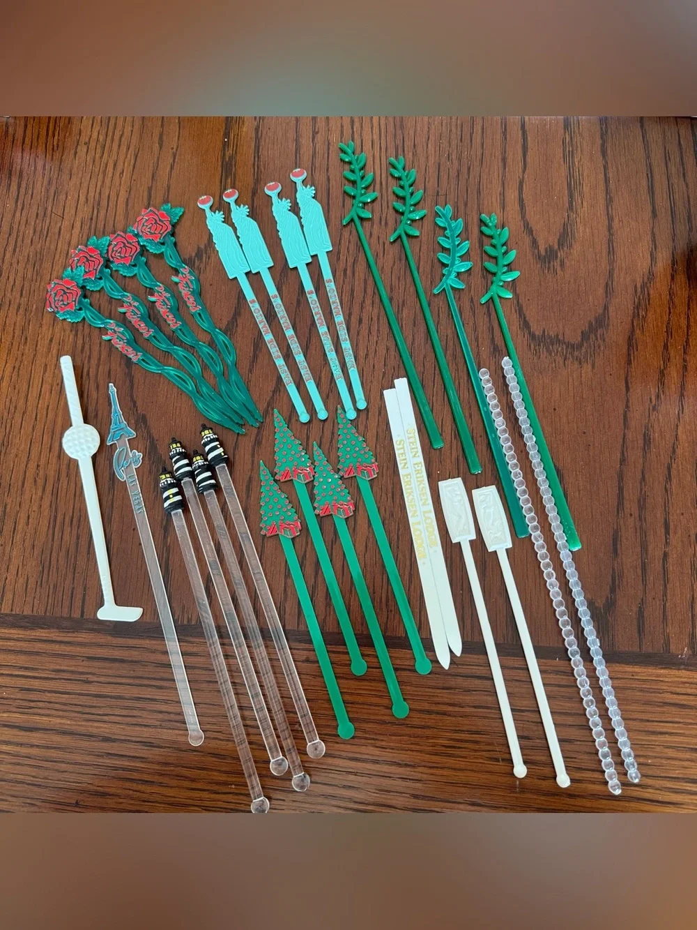 Vintage Lot of 28 Swizzle Sticks Various Locations NYC Roses Lighthouse Trees
